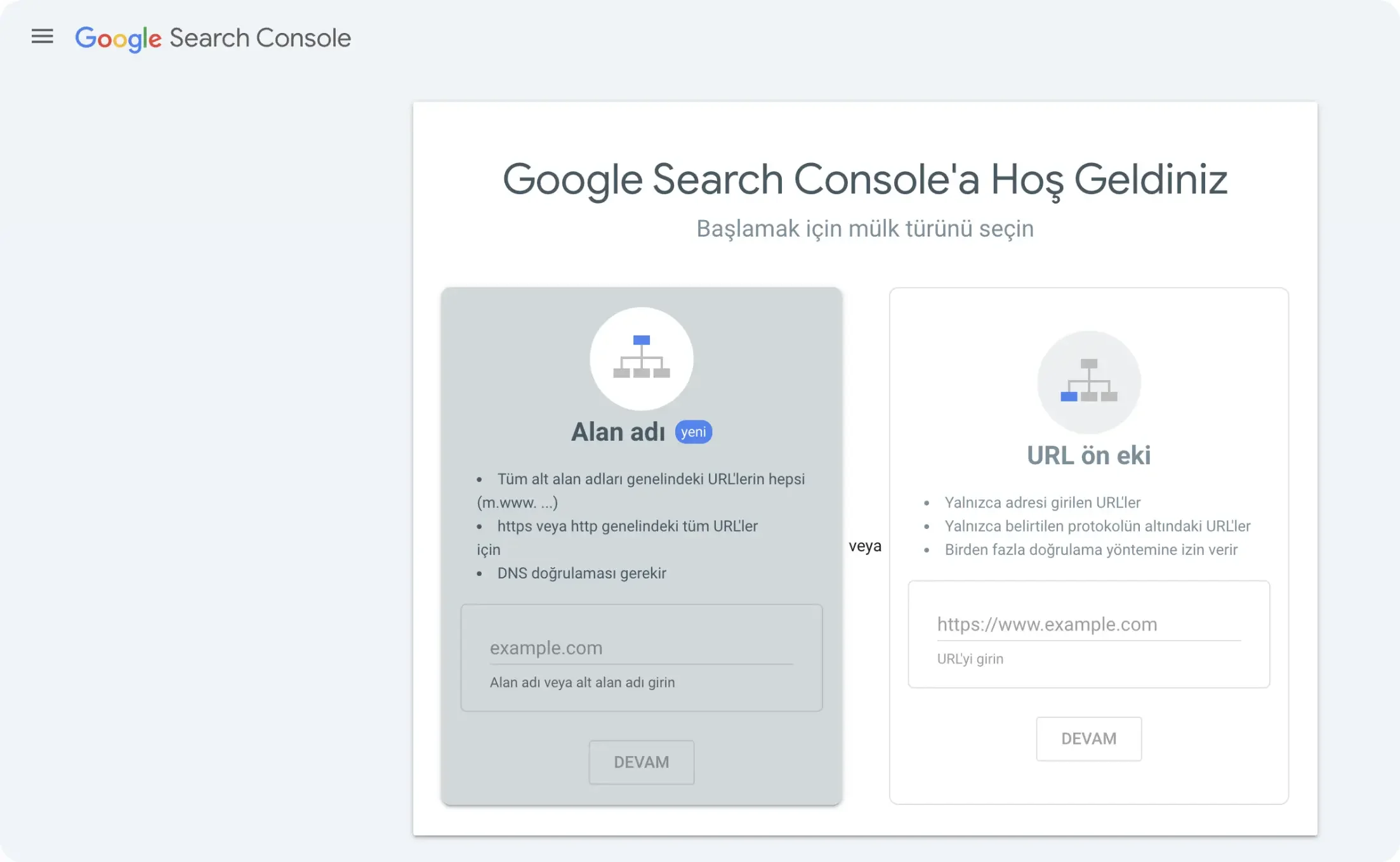 Search Console kaydını oluşturun
